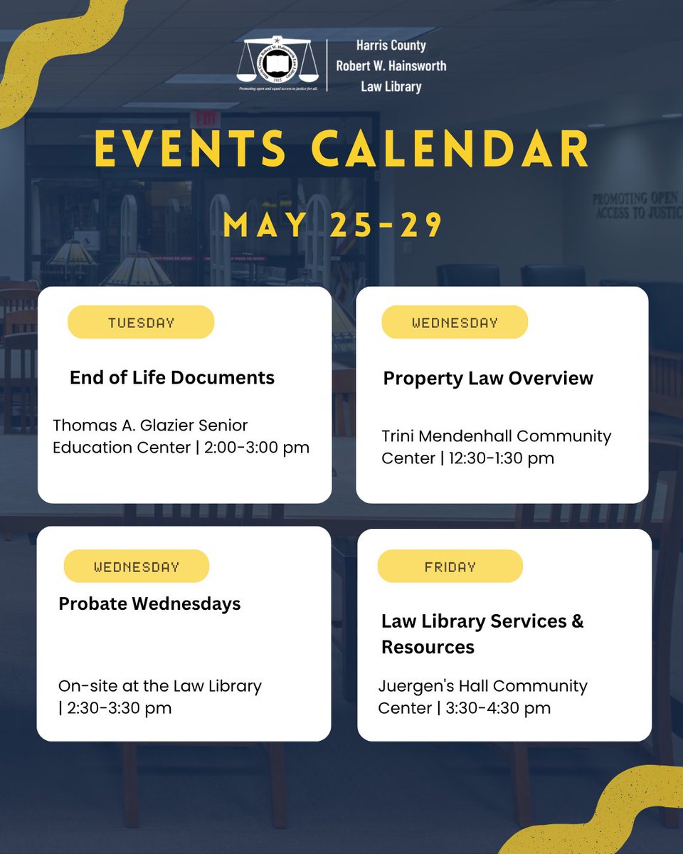 HCLawLibrary's tweet photo. Check out this week's events from the Law Library, both here and around town! To view a full calendar of upcoming events, visit https://t.co/ziG0kfItJl https://t.co/arloSWivVi