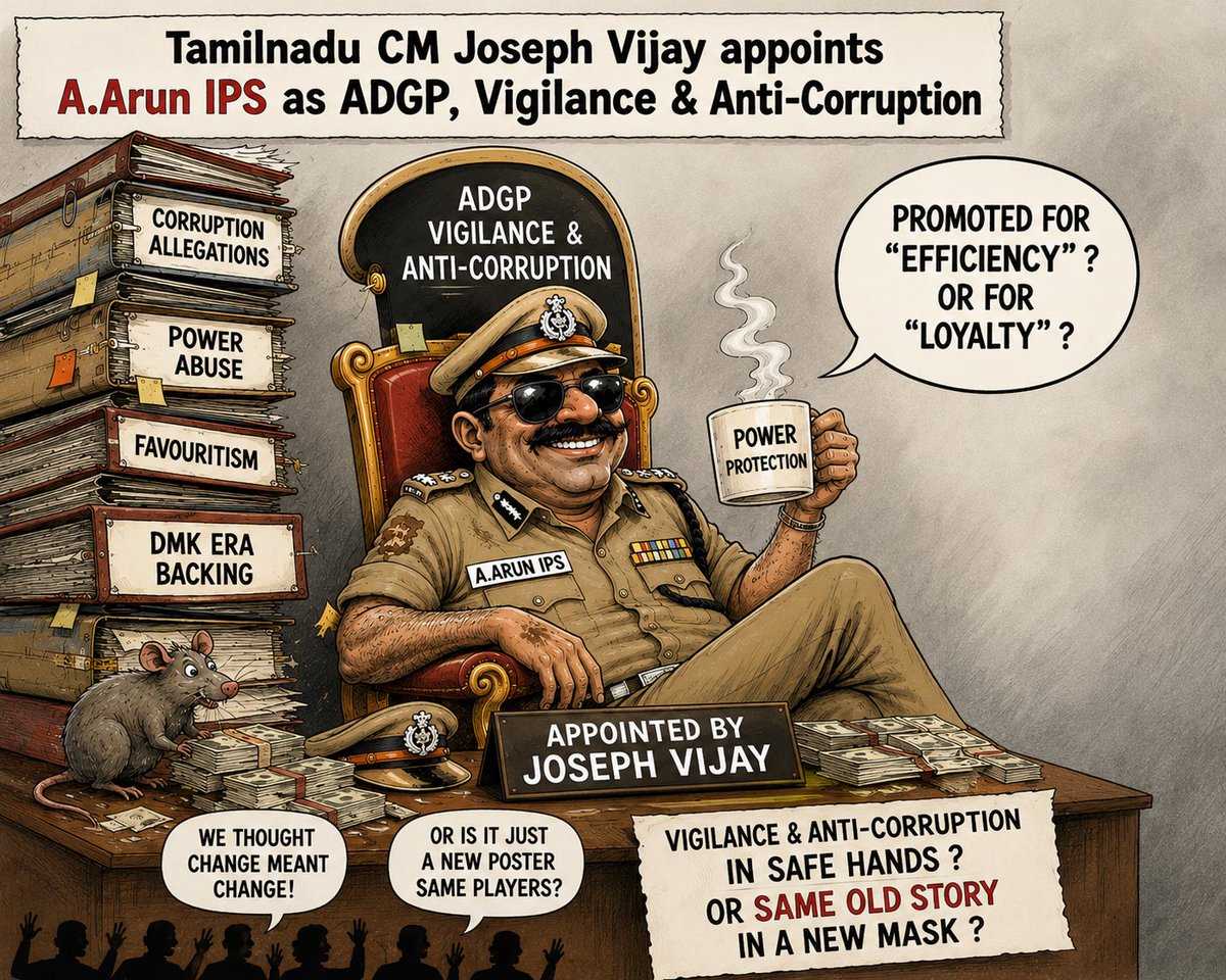 TVKTamizhan's tweet photo. Extremely disappointed with the appointment of A. Arun, IPS as ADGP/Director of Vigilance & Anti-Corruption. During the last DMK rule, his actions caused unwarranted trouble for TVK members and virtual warriors. We urge Hon'ble CM @CMOTamilnadu  to reconsider this decision. 

#TamilNadu #Disappointed #TVKVijay #TVKVijay‌HQ