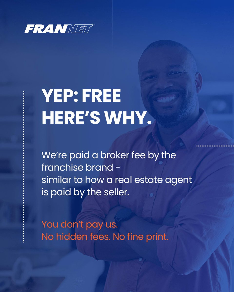 FranNetNeIa's tweet photo. You might be wondering: What does it cost to work with me? Here’s the answer: Nothing.

Got 15-minutes? Let’s set up a time to talk and see if owning a franchise is right for you.

#FranchiseConsultant #FranchiseBroker #Consultation https://t.co/nQwi7vUk8E