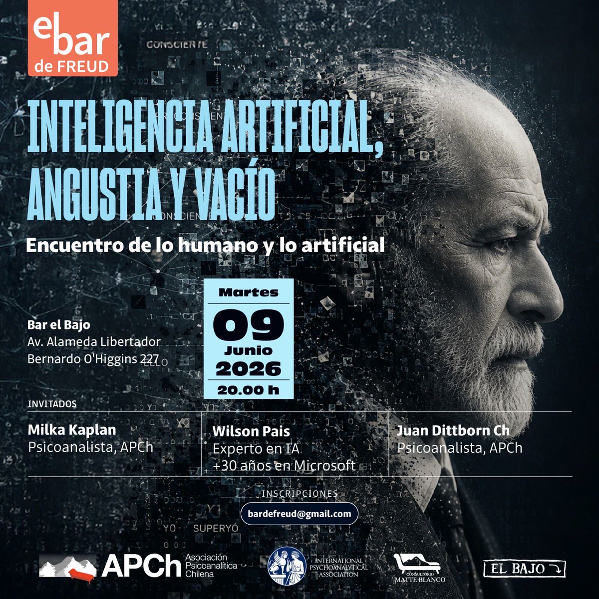 apchenlinea's tweet photo. Invitación al Bar de Freud!!!

“Inteligencia Artificial, Angustia y Vacío”. Encuentro de lo humano y lo artificial.

📅 9 de junio, 20:00 hrs
📍 Bar El Bajo (GAM) — 
@barelbajo
Estacionamiento pagado
🎟️ Actividad gratuita. Inscripción previa en bardefreud@gmail.com https://t.co/l9yGJpZ7r7