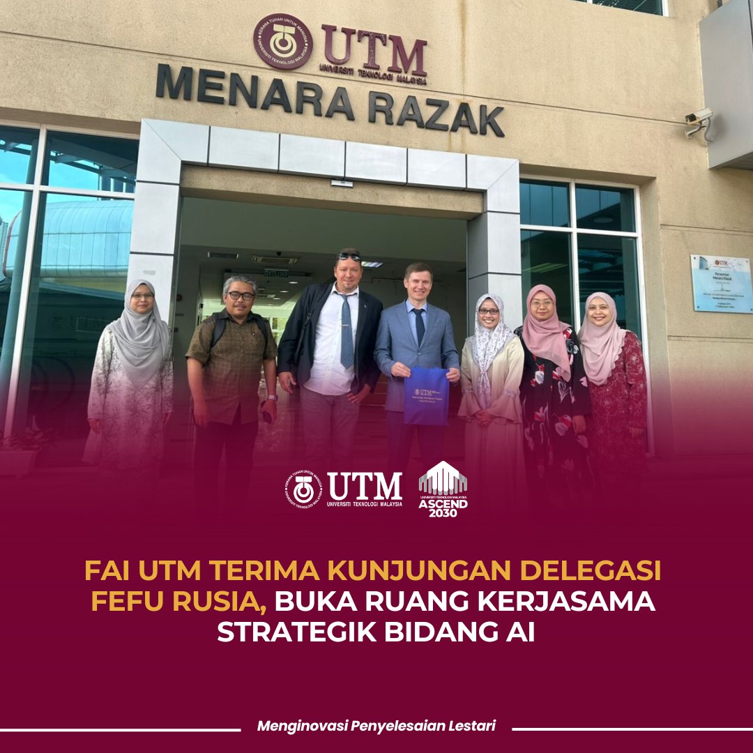 utm_my's tweet photo. Pertemuan dua institusi, satu visi untuk masa depan AI yang lebih maju. FAI UTM dan FEFU Rusia membuka lembaran baharu kerjasama akademik, penyelidikan dan inovasi digital di peringkat antarabangsa.

https://t.co/NtY4yjJ1dC

#UTMNews
#UniversitiTeknologiMalaysia https://t.co/20PLKCc9Vq