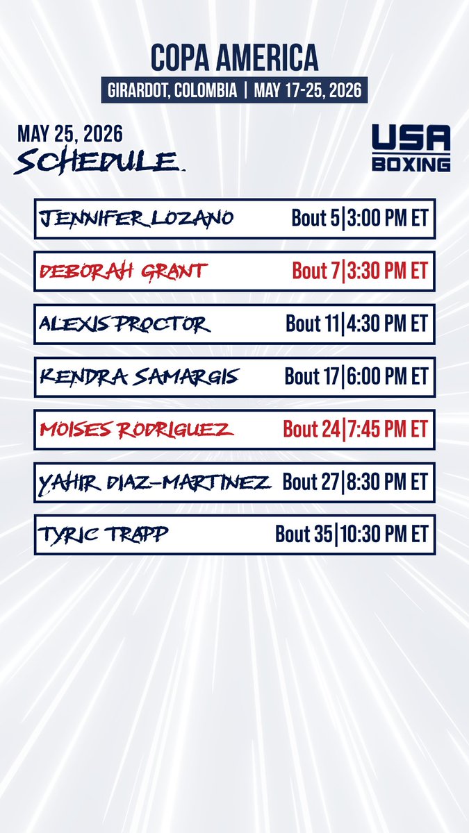 USABoxing's tweet photo. Schedule for the final day of the 2026 Copa America https://t.co/Ri1y6K2v2w