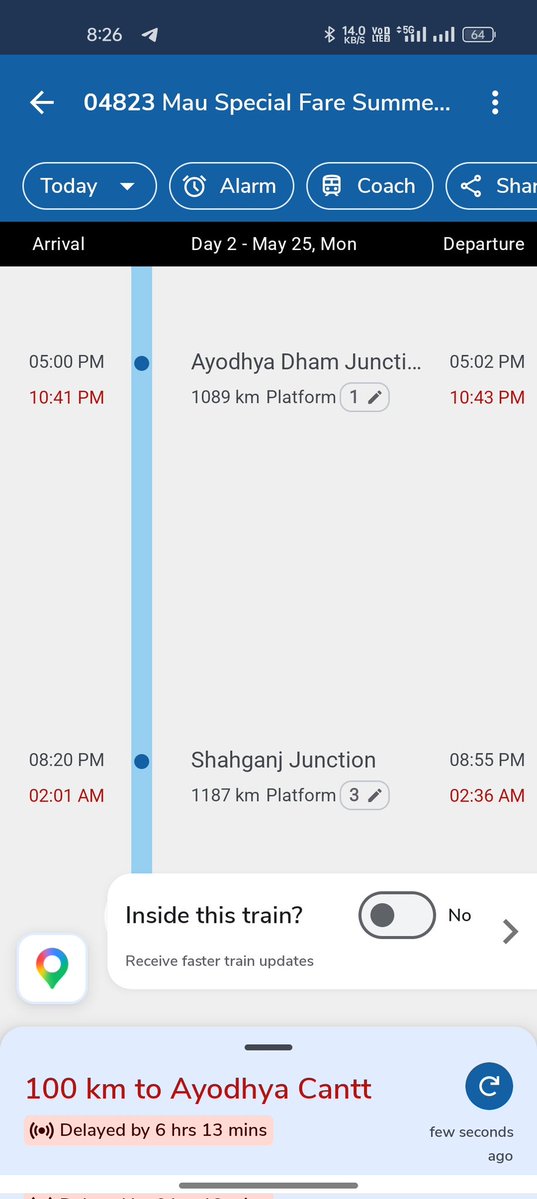 imAnkitAgr's tweet photo. @RailwaySeva @drm_lko सिर्फ 98 किमी की दूरी के लिए 3 घंटे से ज्यादा का टाइम क्यों लग रहा ?? @AshwiniVaishnaw @RailwaySeva @RailMinIndia https://t.co/bShNbSo080