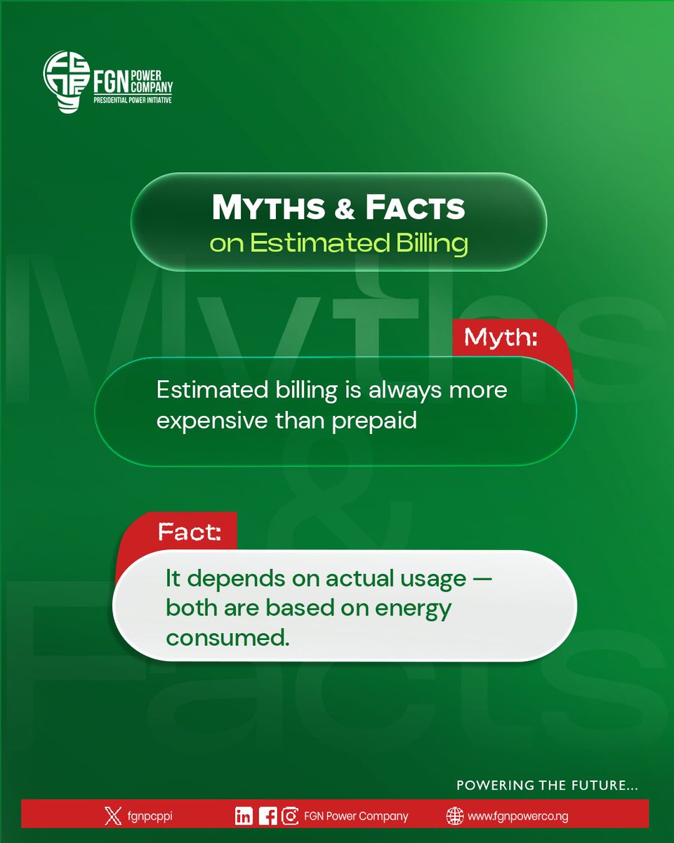 fgnpcppi's tweet photo. At FGN Power Company, we remain committed to driving awareness, transparency, and sustainable progress in the sector.

#FGNPC #PowerSectorNG #MythsAndFacts #PresidentialPowerInitiative #PoweringNigeria #EnergyForGrowth https://t.co/P1gDuGl5bO