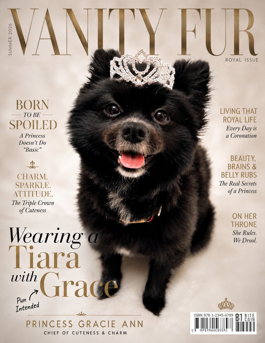 PetMagCovers's tweet photo. All rise for Princess Gracie Ann @GraciesWorld3 , Duchess of Cuteness, &amp; Supreme Commander of Belly Rubs, now gracing the cover of VANITY FUR Magazine with elegance, dignity &amp; the right amount of royal attitude.

She accepts compliments as tribute, not optional. #Dogs #Pomeranian https://t.co/JIsP6Cwij6