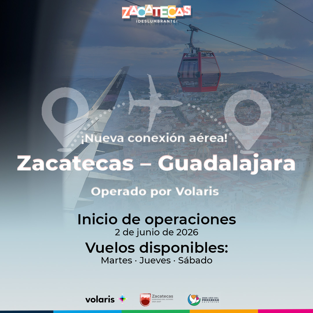 gobiernozac's tweet photo. ✈️I A partir del 2 de junio de 2026, inicia operaciones la nueva ruta Zacatecas–Guadalajara de Volaris, con 3 frecuencias semanales: martes, jueves y sábado.

🎟️ Boletos ya disponibles en https://t.co/IKhyevVKTK

#ElAñoDelProgreso https://t.co/FPIZrrSnZS