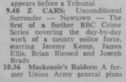 czopanser's tweet photo. New Zealand Listener Z Cars returns to Auckland TV 28.7.63 with the lost episode Unconditional Surrender.
Chief Inspector Barlow initiates a campaign against the Cruddock brothers and their gang. The Z Cars engage in 'Operation Harassment' and a state of total war develops. https://t.co/udJMvG8VV1