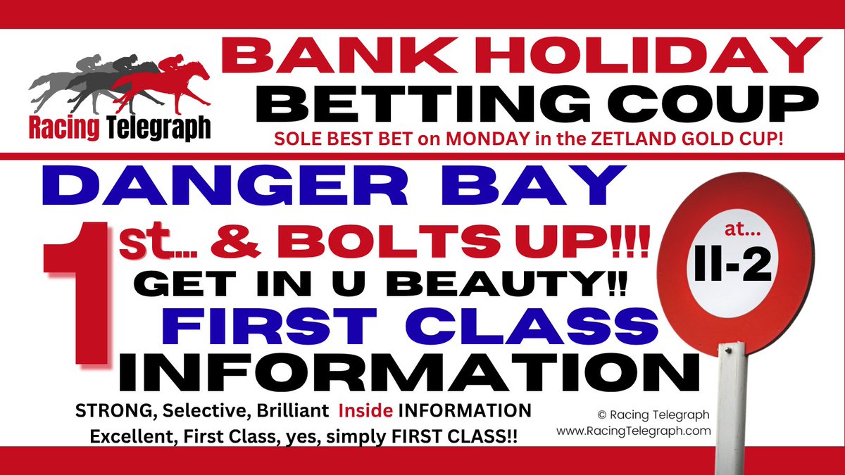 racingtelegraph's tweet photo. BOOOOOM!!!! Were You ON? Our SOLE #BESTBet on Bank Holiday Monday, lands our famous BANK-HOLIDAY #BettingCoup.... DANGER BAY  absolutely BOLTS UP in most valuable race of the day!!!! Bookies SMASHED!!! BIG WEEK Ahead >>>> Join IN @ https://t.co/dDBjgEKMV6 DERBY coming up soon.... https://t.co/ftjmrFBp5a