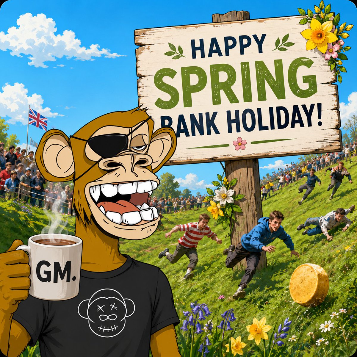 mgmm's tweet photo. GM.
It's Spring Bank Holiday here in the UK
Some people rest. Some people chase cheese down a hill. Britain stays Britain.
#ApeDayDiaries #SpringBankHoliday https://t.co/JraMTqYmFl