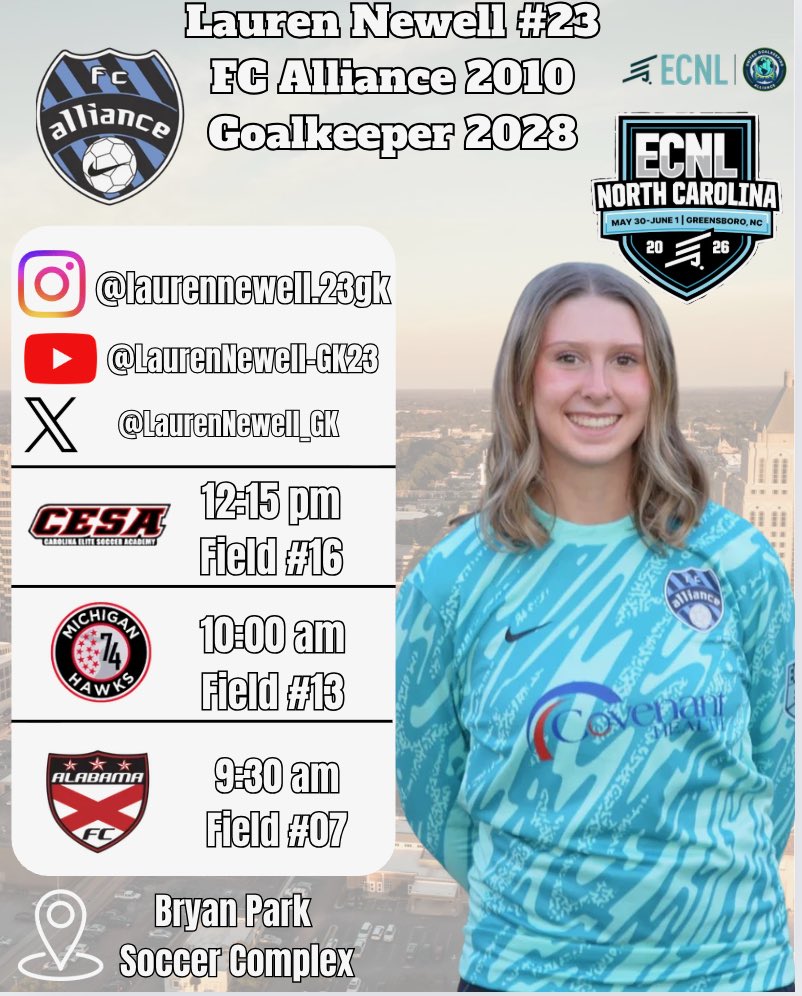 LaurenNewell_GK's tweet photo. Last ECNL Showcase of the season! So blessed for all my teammates and coaches who have supported me. Hope to see you out there!! @FCAllianceGK @ugkalliance @ImCollegeSoccer @ImYouthSoccer @ECNLgirls @PrepSoccer @TopDrawerSoccer https://t.co/Z31RPcdiTM