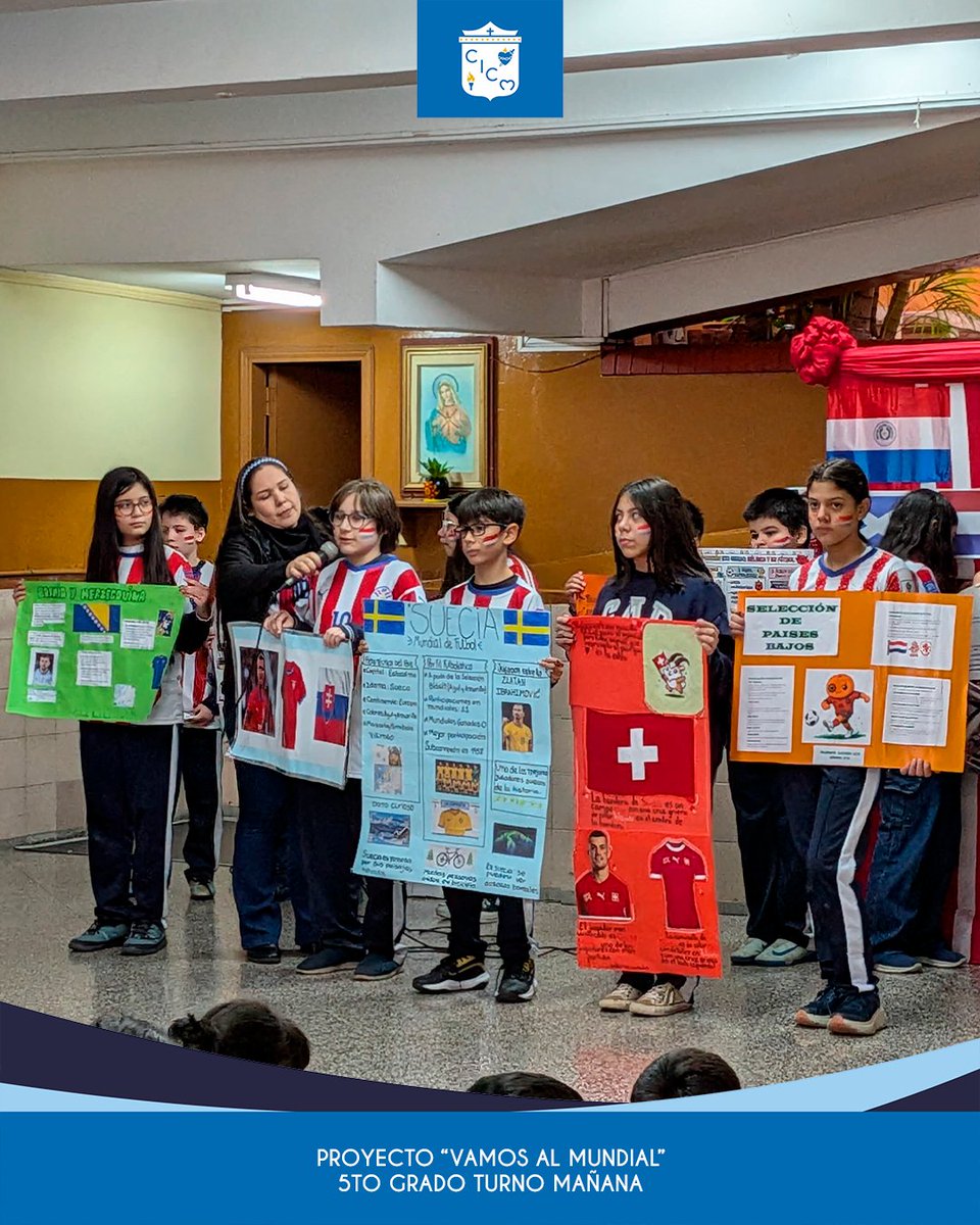 cicmpy's tweet photo. Sumándose a la ola mundialista, los alumnos del 5.º grado – Turno Mañana del CICM presentaron el proyecto “Vamos al Mundial”, celebrando con entusiasmo el regreso de Paraguay al Mundial después de 16 años. ⚽🇵🇾✨ https://t.co/vEsfaL7V1c