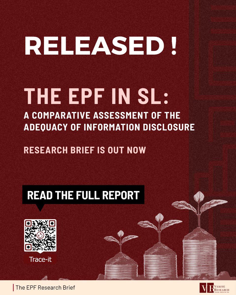 VeriteResearch's tweet photo. Sri Lanka's EPF is bigger than any bank in the country - nearly 15% of GDP. And yet it tells the people whose money it holds far less than any of those banks tell their customers.

Every private-sector worker in Sri Lanka is required by law to contribute to the EPF. They can't withdraw their savings at will, they don't get a say in how the fund is managed, and the only protection they have is the fund's own transparency.

Our new research brief benchmarks the EPF against listed companies, commercial banks, unit trusts, and international standards. It discloses less, in less detail, less often, and with less timeliness than all of them.

Full brief is here: https://t.co/DesXiL8q20

#SriLanka #EPF #Transparency #CBSL #Accountability #Economy