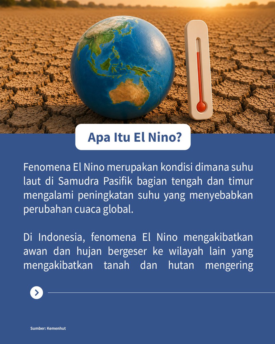 WantimpresRI's tweet photo. Musim kemarau panjang dan El Nino dapat meningkatkan risiko karhutla. BMKG memprediksi puncak kemarau 2026 terjadi pada Agustus.

Mari cegah sejak dini: tidak membuka lahan dengan membakar, segera laporkan titik api, dan jaga lingkungan sekitar. 🔥🌱

#Karhutla 
#MusimKemarau https://t.co/tq9xL8etdt