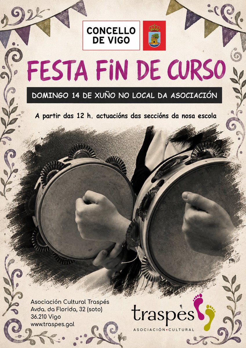 actraspes's tweet photo. O vindeiro 14 de xuño, a partir das 12h., celebraremos no local da asociación a Festa de Fin de Curso 2025-2026.
.
Achégate á festa e ven troulear con nós 👣
.
#traspés #traspès #escolatraspés #findecurso #vigo https://t.co/oYByxzqc1A