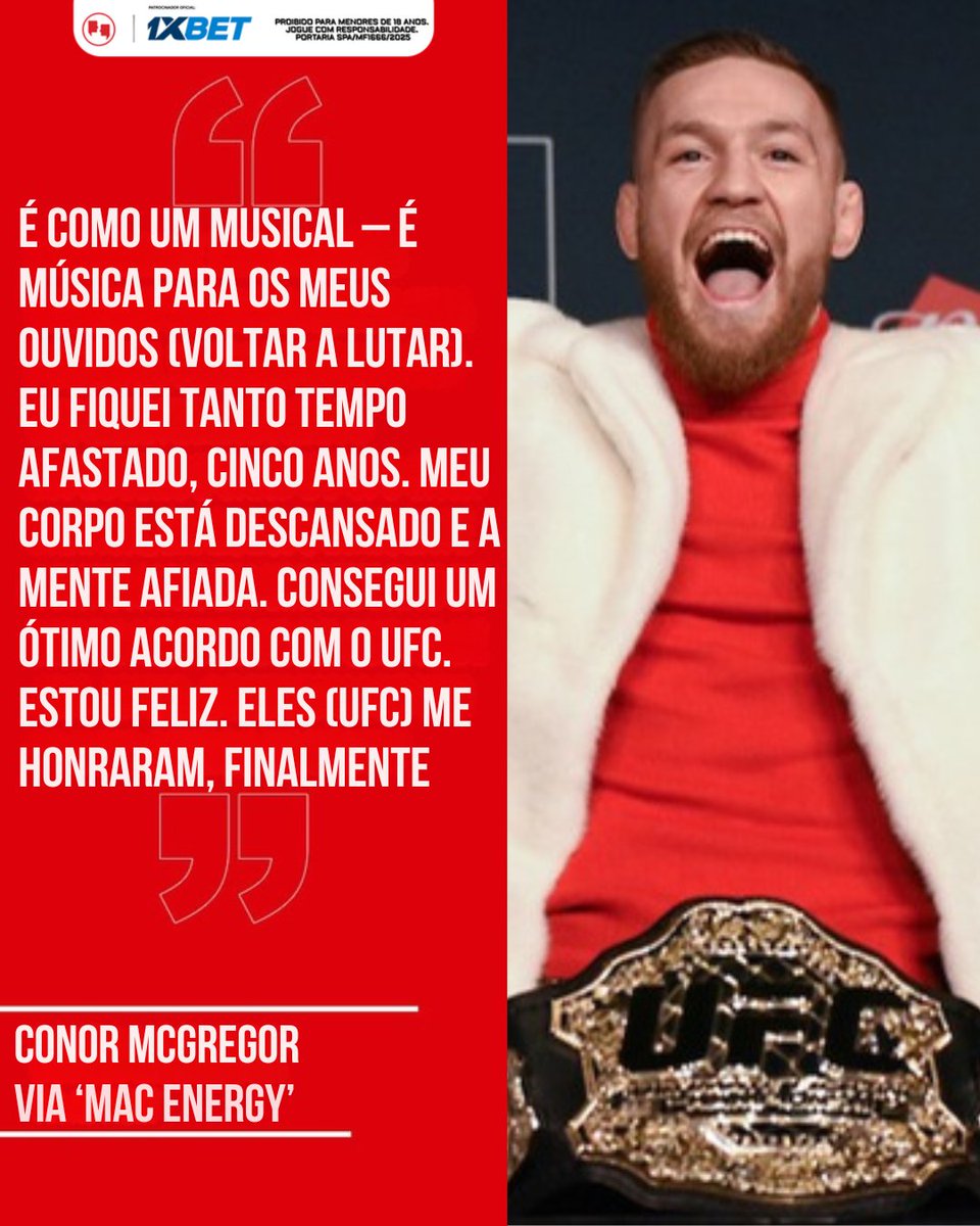 AgFight's tweet photo. "FINALMENTE ME HONRARAM!"🗣️
Após ter seu retorno ao UFC oficializado, Conor McGregor se sente valorizado.
Mesmo sem o irlandês revelar valores, é justo afirmar que o maior astro que o MMA já produziu ganhará bem para voltar à ativa!💸
Merecido?
#McGregor #Retorno #UFC #Acerto https://t.co/F6JbQITmS9
