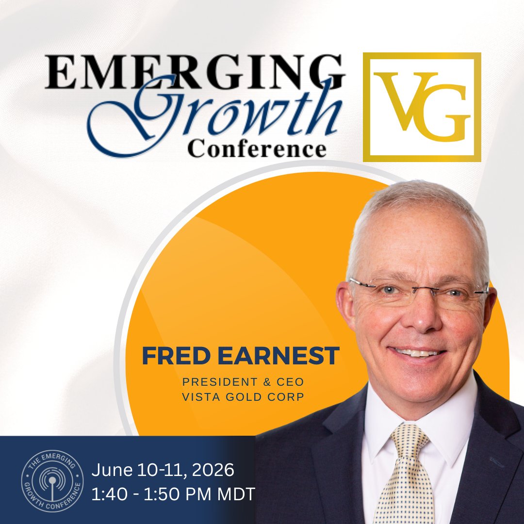 Vista_GoldCorp's tweet photo. $VGZ will be participating in @EmergingGrowthC 93 on June 10-11.

Join President &amp; CEO Fred Earnest for the latest update on Mt Todd and Vista’s development strategy.

Register here: https://t.co/p9KwulXw5s https://t.co/578q7lMcX4