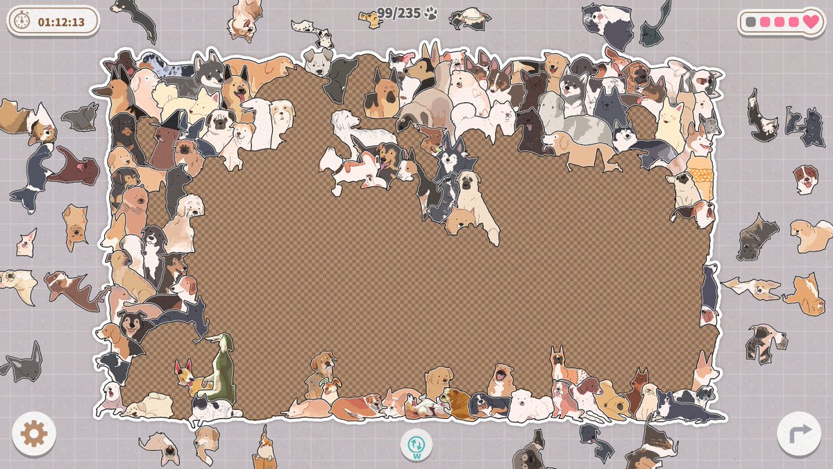 ena_venti's tweet photo. Dogs Huddled Together
お犬様のパズルゲーム。３種類計３２ステージとボリュームたっぷりな上に、難易度も中々で後半は１ステージ２時間以上かかった！なおヒント（枠）出せるのをクリア後に知りました。難易度おかしいだろってずっと思ってたのに…！猫、犬と続いて次はうさぎ版をやります🐰 https://t.co/2IlGNEQBlT