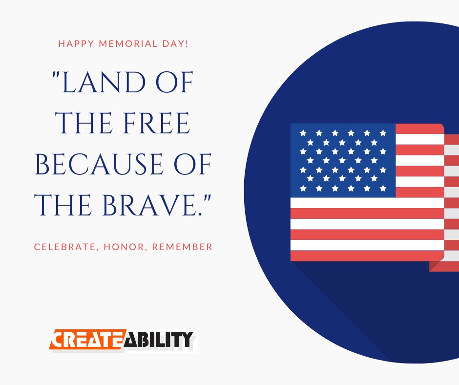 createability's tweet photo. Today we honor the brave men and women who gave their lives in service to our country. 

Their sacrifice protects the freedoms that allow people to grow, learn, and live with greater independence. 

We remember them with gratitude. 🇺🇸 

#MemorialDay #HonorTheFallen #CreateAbility https://t.co/Fj3yRNXP0h