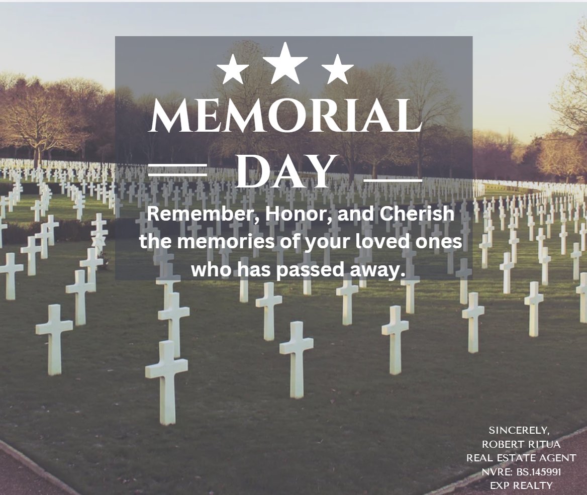 RituaREAgent's tweet photo. Aloha everyone,
This Memorial Day, we not only honor those who died serving and protecting our country, we also give pause and honor our loved ones who has passed.
Remember and cherish the memories of your loved ones. https://t.co/OONg6lGv9q