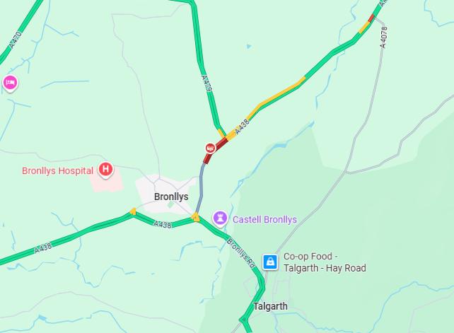 TraffigCymruG's tweet photo. ⚠️Ffordd ar Gau #A479

↔️Tua'r ddau gyfeiriad - Bronllys

❌Ffordd ar gau oherwydd gwrthdrawiad, diweddariadau i ddilyn https://t.co/JFKUuAQbdy