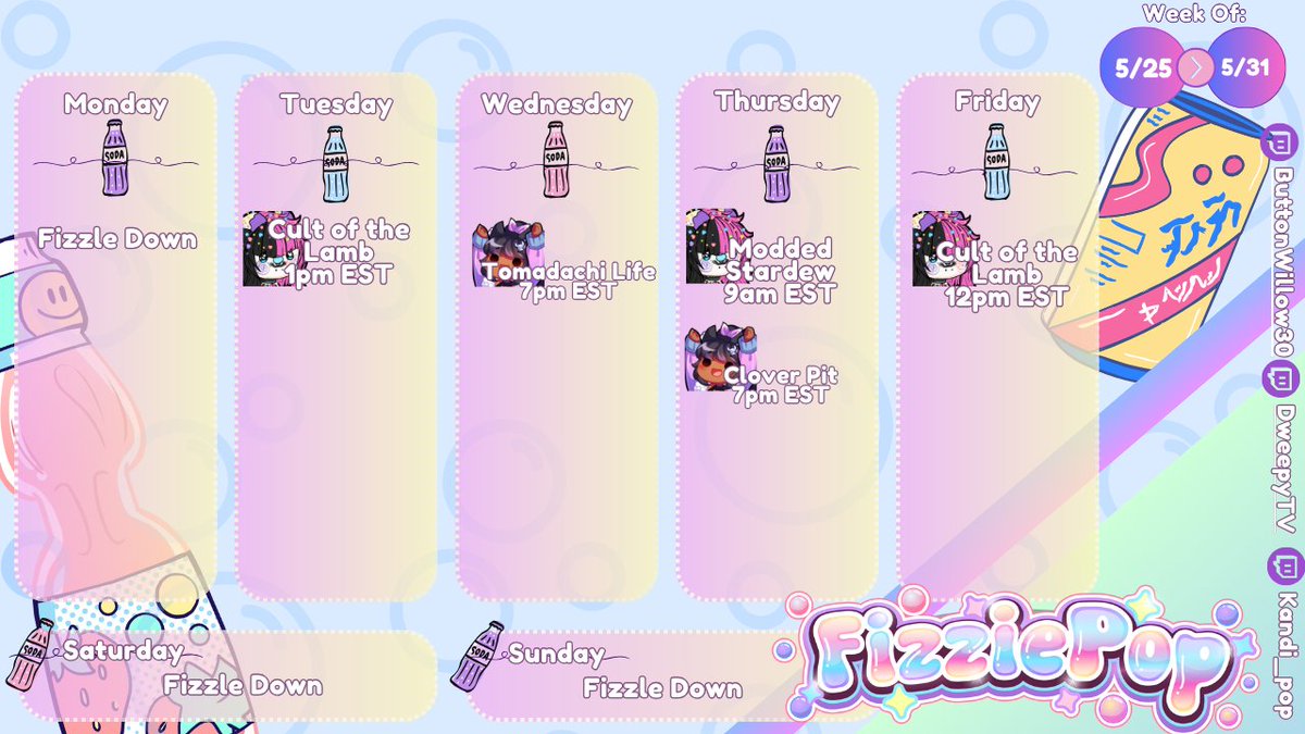 FizziePopVT's tweet photo. 【🫧  Weekly Schedule 🫧】 

Dweepy 💜🖤
Wed 7pm + Thu 7pm
https://t.co/DX9kcGMcOG 

Kandi ✨🦇
Tue 1pm + Thu 9am + Fri 12pm
https://t.co/HHGdGhnJmO https://t.co/q5Y6gLHmVf