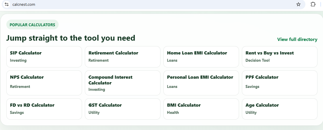 calcnest's tweet photo. Simplify your daily calculations with CalcNest 🚀

✔️ EMI Calculator
✔️ GST Calculator
✔️ BMI Calculator
✔️ Age Calculator
✔️ Percentage Calculator
✔️ Loan &amp; Finance Tools
…and many more!
⚡ Fast, Free &amp; Easy to Use
👉 https://t.co/dwGkJuiMYS
Please RT, share &amp; support ❤️
👇 https://t.co/4t1Q3GyIst