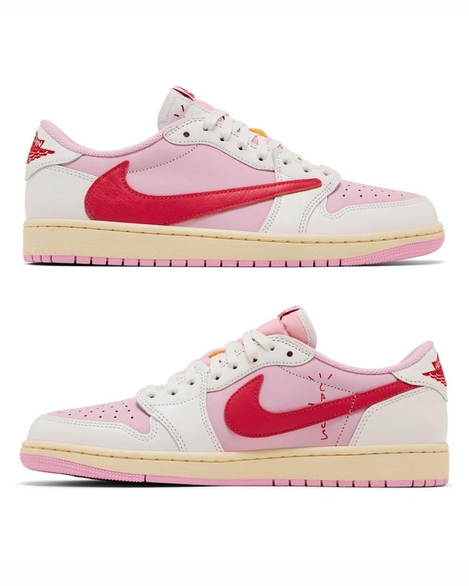 Ovrnundr's tweet photo. Travis Scott x Nike Air Jordan 1 Low
“Shy Pink” &amp; “Tropical Pink” 🌵💕

• $155
• May 29th 

STOCK:

Shy Pink - 110,000 pairs
Tropical Pink - 190,000 pairs https://t.co/cJLyam9ali