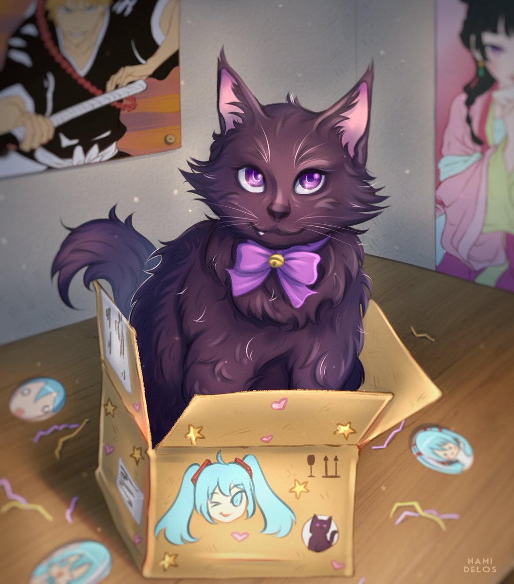Nami_Delos's tweet photo. Art with a mascot cat is ready

The cat carefully scattered the merch with Hatsune Miku out of the box and sat down in the place of honor 

The first full-fledged work after the break took a long time, but it was nice to draw the details.

#digitalart #drawing #cutecat #contest https://t.co/TcgGlx2lkx