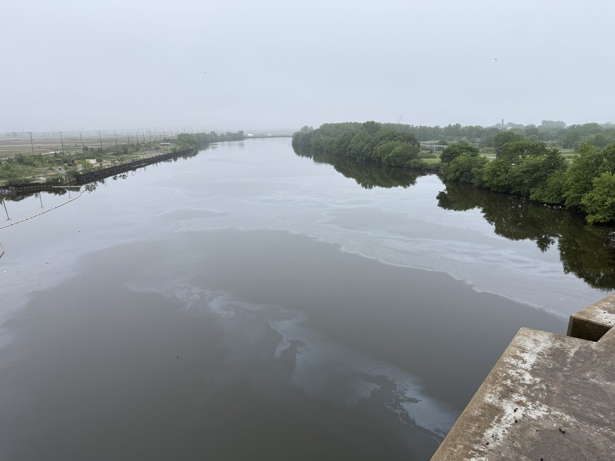 GreyNapkin's tweet photo. @PhillyH2O @PennsylvaniaDEP Large plume of oil observed in Schuylkill River from the Passyunk Ave bridge this morning ~11am. Photo is facing south, the oil source looked to be coming from the north. https://t.co/Z5nNIexUn8