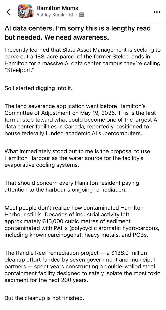 CarrieCnh12's tweet photo. I just saw these posts on Threads: a huge AI datafactory is in the process of being bult in Vaughn with no imput or approval by the local residents, and there's plans for one to be built in Hamilton. Both are in heavily populated residential areas in Ontario cities. @fordnation https://t.co/R0Zm7vS46f