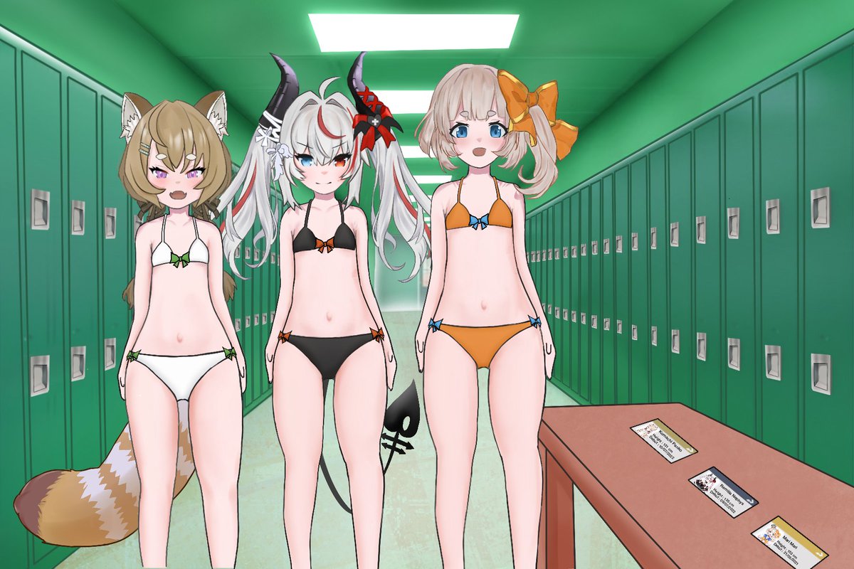 Yoenyoh's tweet photo. Panko, Remi and Mari Mari wearing bikini in locker room. thankyouu @sister_ram for ur commis on me.
#paintko #remicasso #MariArti https://t.co/hSGtCvEw17