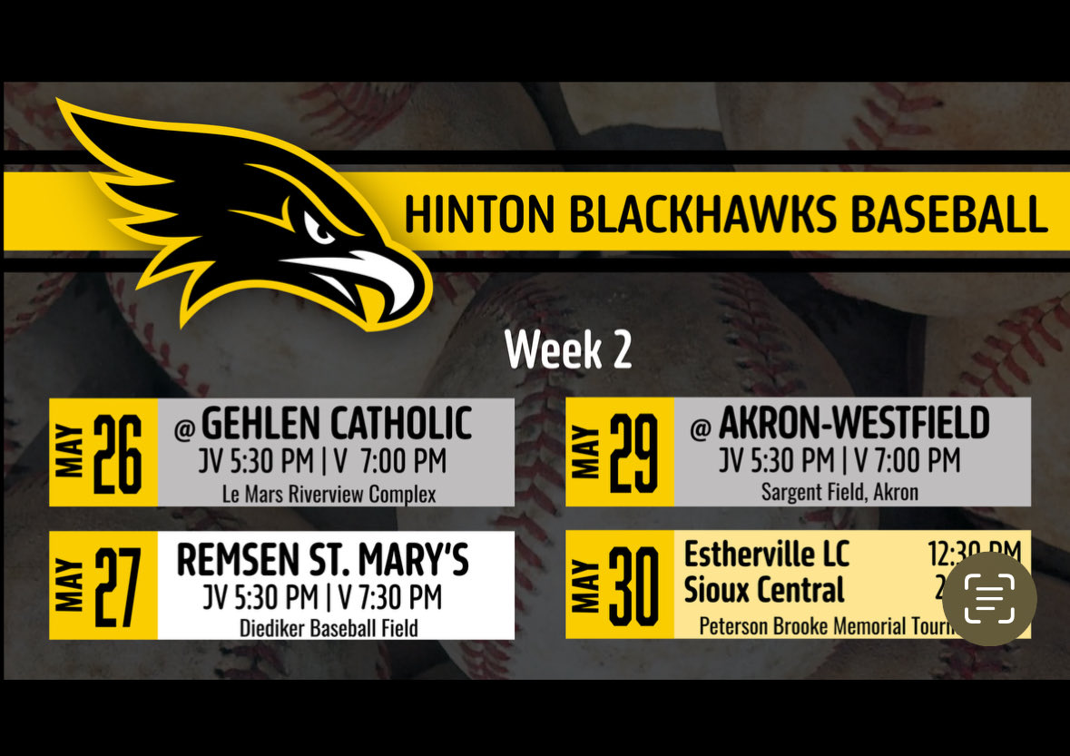 Hinton_Baseball's tweet photo. The week ahead! https://t.co/MqhLl7eRzE
