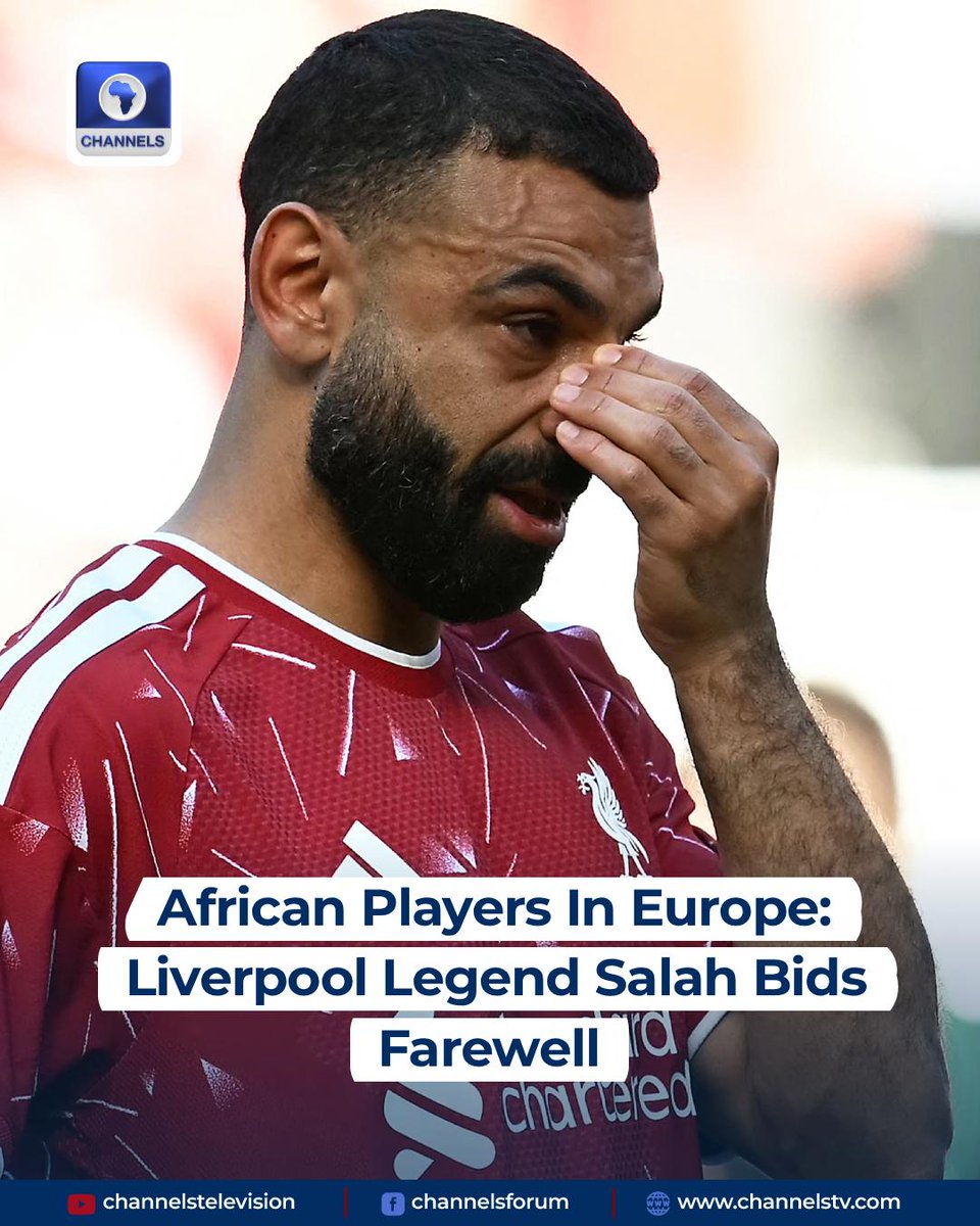 channelstv's tweet photo. Mohamed Salah struggled to hold back the tears during his final appearance for Liverpool on Sunday after a trophy-filled career with the Anfield outfit.

The 33-year-old winger, who will captain Egypt at the 2026 World Cup next month, leaves as the Reds’ third-highest goalscorer of all-time on 257.

Popularly known as the Egyptian King, Salah played 74 minutes before being substituted for Jeremie Frimpong in a 1-1 draw with Brentford.

https://t.co/6LvsBWkYXK