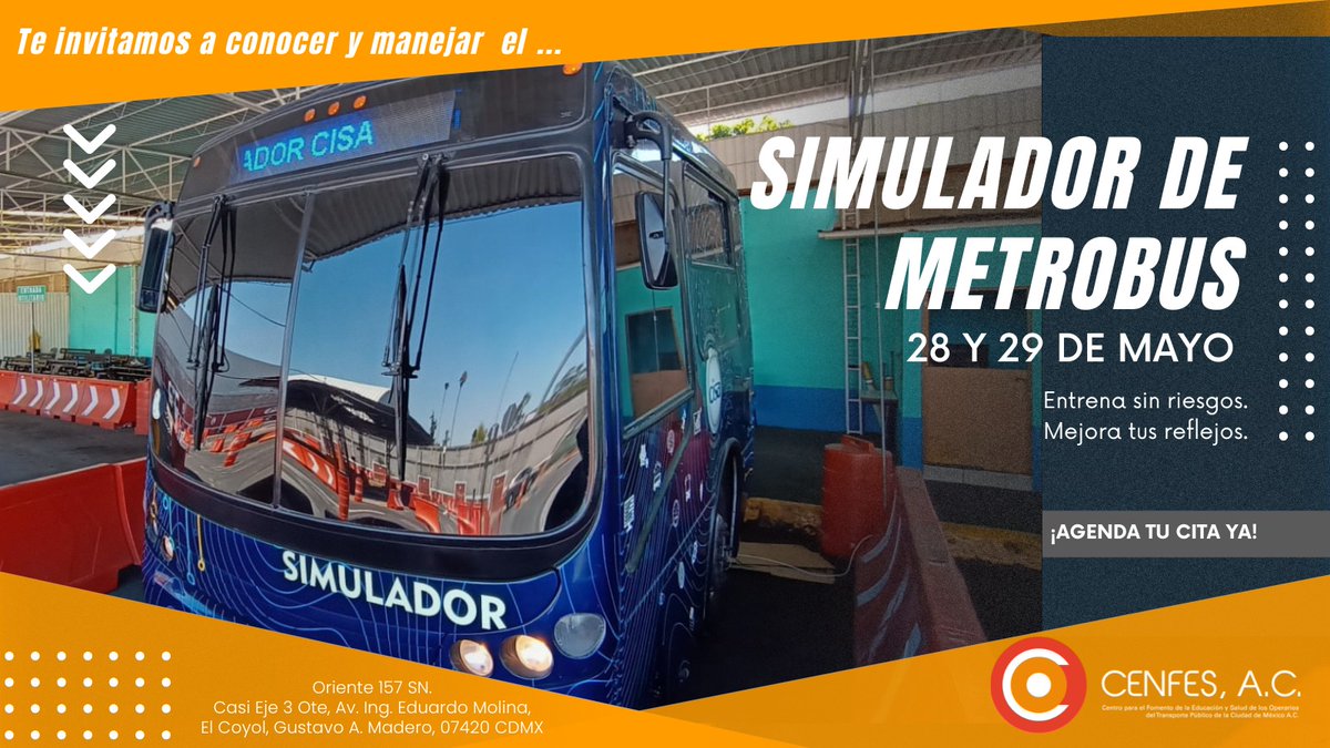 _CenfesAC's tweet photo. 🚍 ¡ATENCIÓN, OPERARIAS Y OPERARIOS DEL TRANSPORTE PÚBLICO! EL SIMULADOR DE METROBÚS LLEGA PARA PONER A PRUEBA TUS HABILIDADES 🚦

En Cenfes AC seguimos trabajando para acercar herramientas que eleven la calidad y seguridad del servicio que ofreces a diario... 👇🏽 https://t.co/9vNkvrpsgM