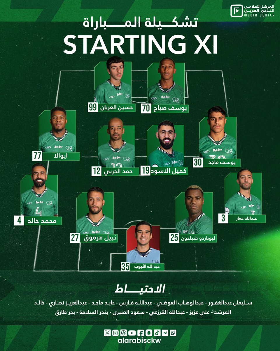 3rbawei93's tweet photo. تشكيلة العربي الرسمية لمواجهة الجهراء بعد قليل ضمن الدوري الممتاز https://t.co/WeBuArUWTm