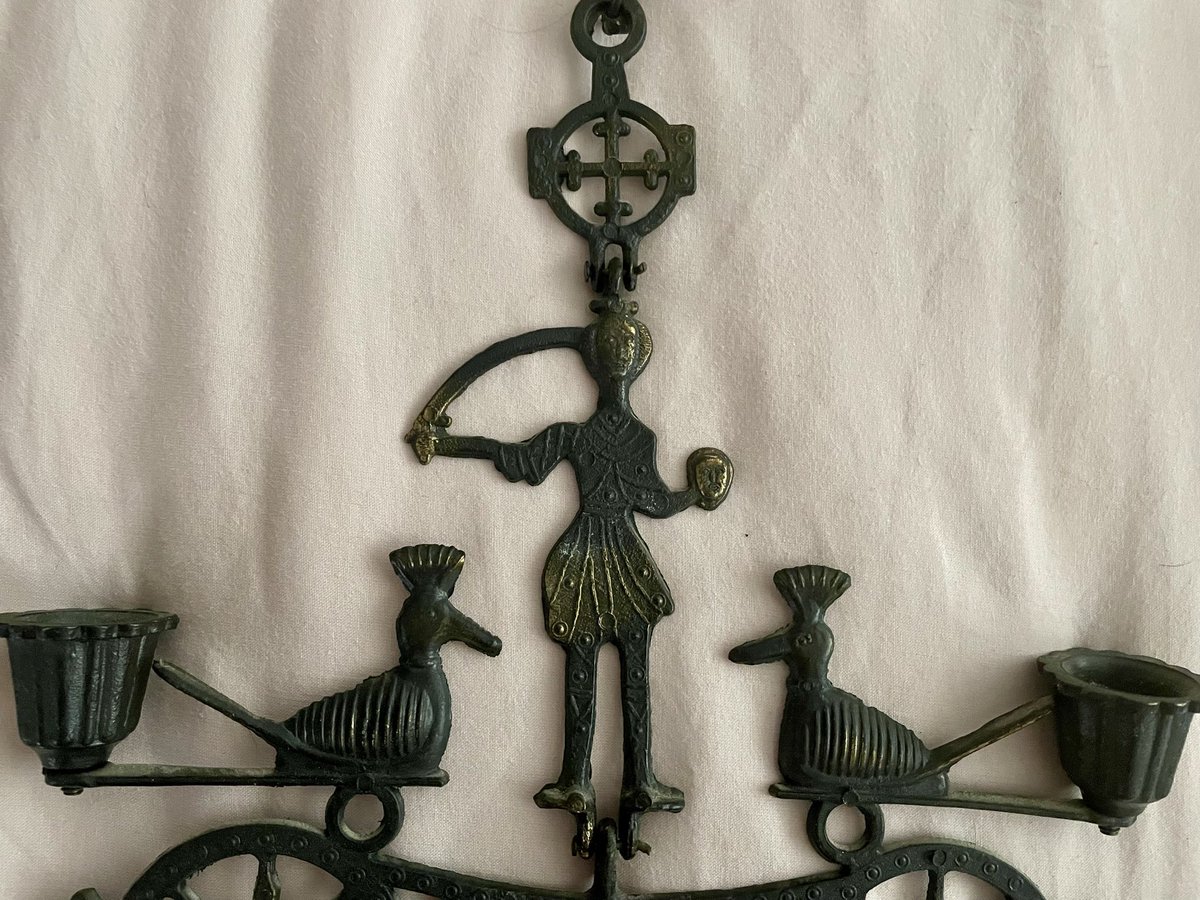 mrjoediddley's tweet photo. To celebrate our 25th #Anniversary today I got my wife a bird bath. 

She got me a severed head Byzantine Saint vintage candle holder.
I love that woman. https://t.co/CHEjkoxFh9