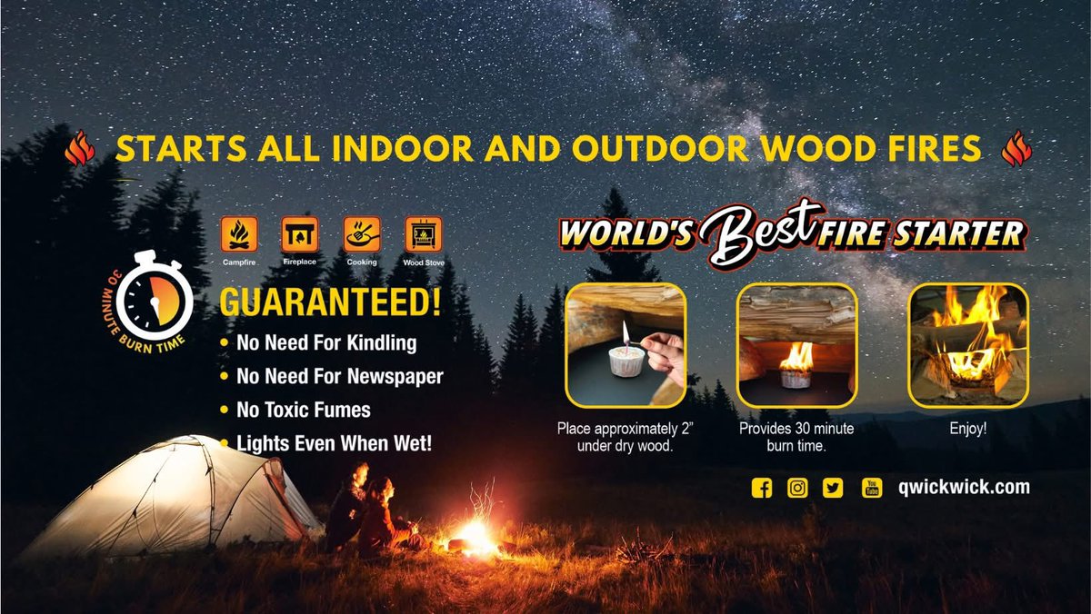 teamfishtv's tweet photo. Campfire nights are back. Qwick Wick Fire Starter makes it as easy as 1-2-3. @QwickWick https://t.co/9VYNMEyWtq
