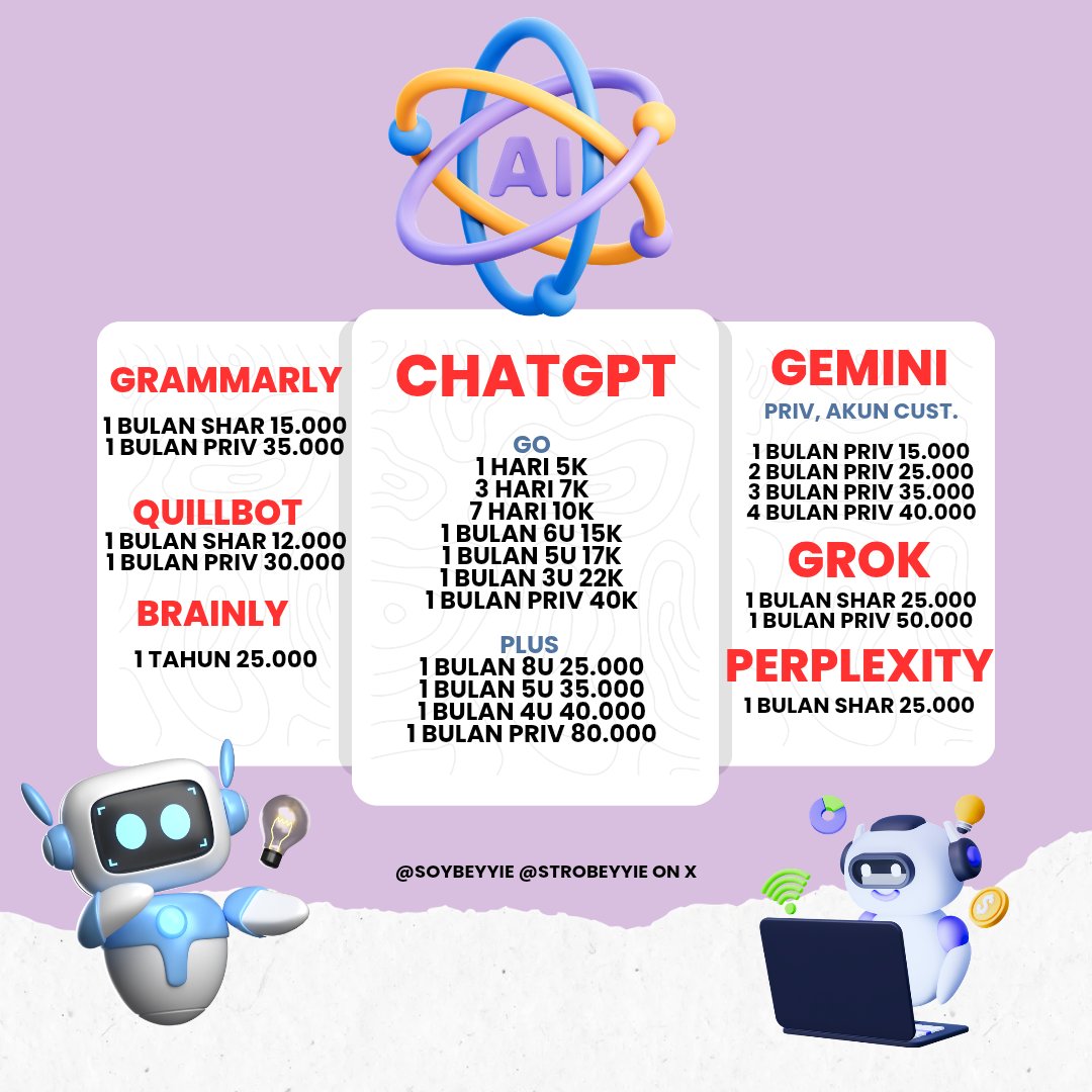 strobeyyie's tweet photo. TES SPOTIFY, YOUTUBE, APPMUS, DISNEY, BSTATION, VIKI, LOKLOK, YOUKU,VIDIO, WETV, HBO, GRAMMARLY, QUILLBOT. BRAINLY, CHATGPT, GEMINI, GROK, PERPLEXITY #zonauangㅤ https://t.co/y1T3YqlsFc