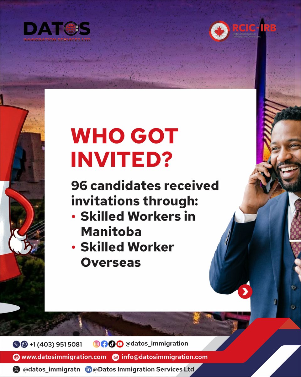 datos_immigratn's tweet photo. Canada is still opening doors for skilled workers.

Manitoba has conducted another immigration draw, inviting skilled candidates through strategic recruitment pathways.

Send us a DM to explore your options today.

#DatosImmigration
#CanadaImmigration
#ManitobaPNP
#ExpressEntry https://t.co/XS0GeCeDr1