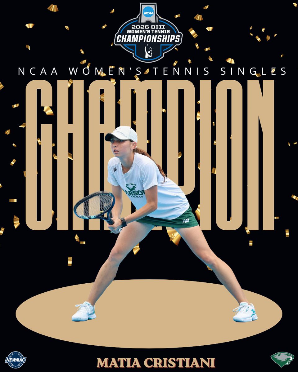 NEWMACsports's tweet photo. 🏆 NATIONAL CHAMPION 🏆

@BabsonAthletics Matia Cristiani completed her undefeated season, defeating Lia Melvin of Johns Hopkins, 6-1, 6-1, to become the NCAA DIII Women's Tennis Singles National Champion! 

#GoNEWMAC // #WhyD3 https://t.co/ddacSFCjGK