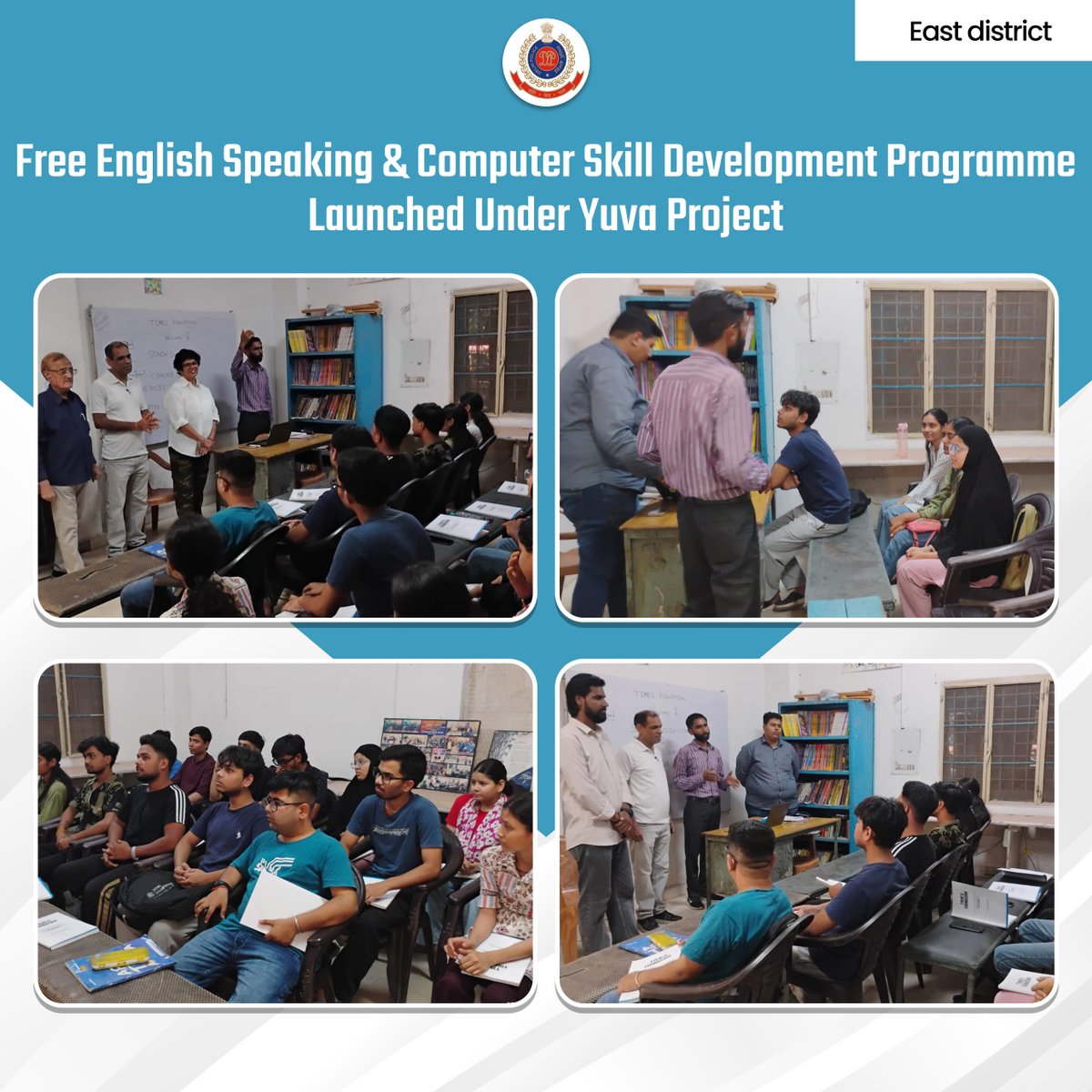 DCPEastDelhi's tweet photo. From today onwards, a free English Speaking and Basic Computer Training & Skill Development Program is being started at Mayur Vihar Police Station under the Yuva Project, with the support of Sarthi Charitable Trust.

This initiative is being conducted within the already available infrastructure and facilities of the police station, with the aim of positively engaging juveniles and empowering unemployed youth from the nearby areas through essential communication and computer skills.

The program is completely free of cost for all participants.

#DPUpdates #DelhiPolice #EastDistrict 
#DPCares #HelloDelhiPolice #HelloPoliceStation

@CPDelhi
@DelhiPolice
@JointCP_ER
@SrivastvaDevesh