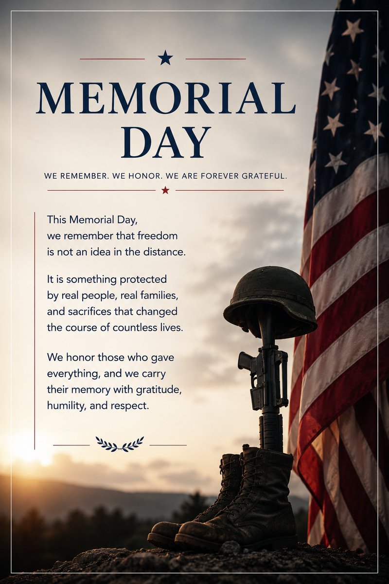 SharpLinecre's tweet photo. This Memorial Day, we remember that freedom is not an idea in the distance. It is something protected by real people, real families, and sacrifices that changed the course of countless lives. 

#memorialday2026 https://t.co/tamPlKZ2as