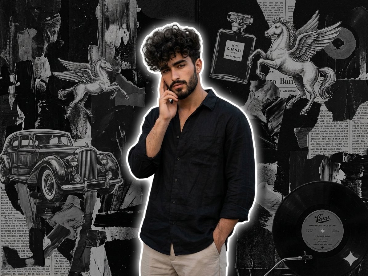 Stylish Man in Grunge Collage Background
