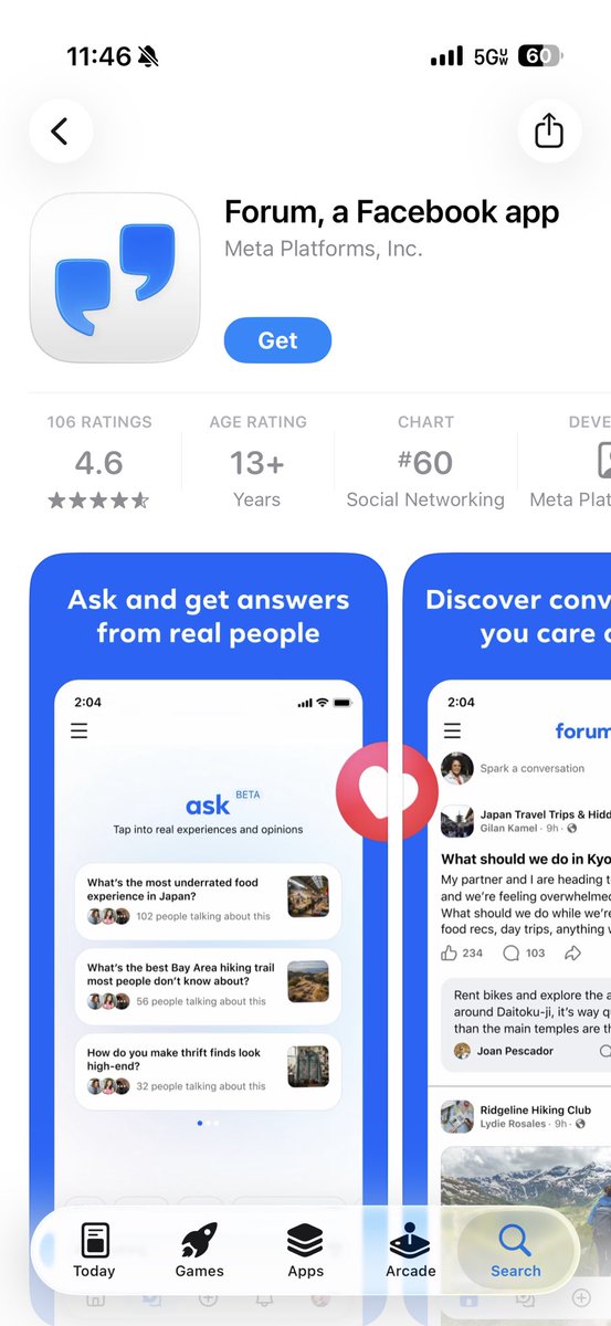 ryanmcraver's tweet photo. In Facebook’s latest assault, Forum app (Reddit competitor) was placed in Social Networking and not News like Reddit https://t.co/GX6SwBRaAH