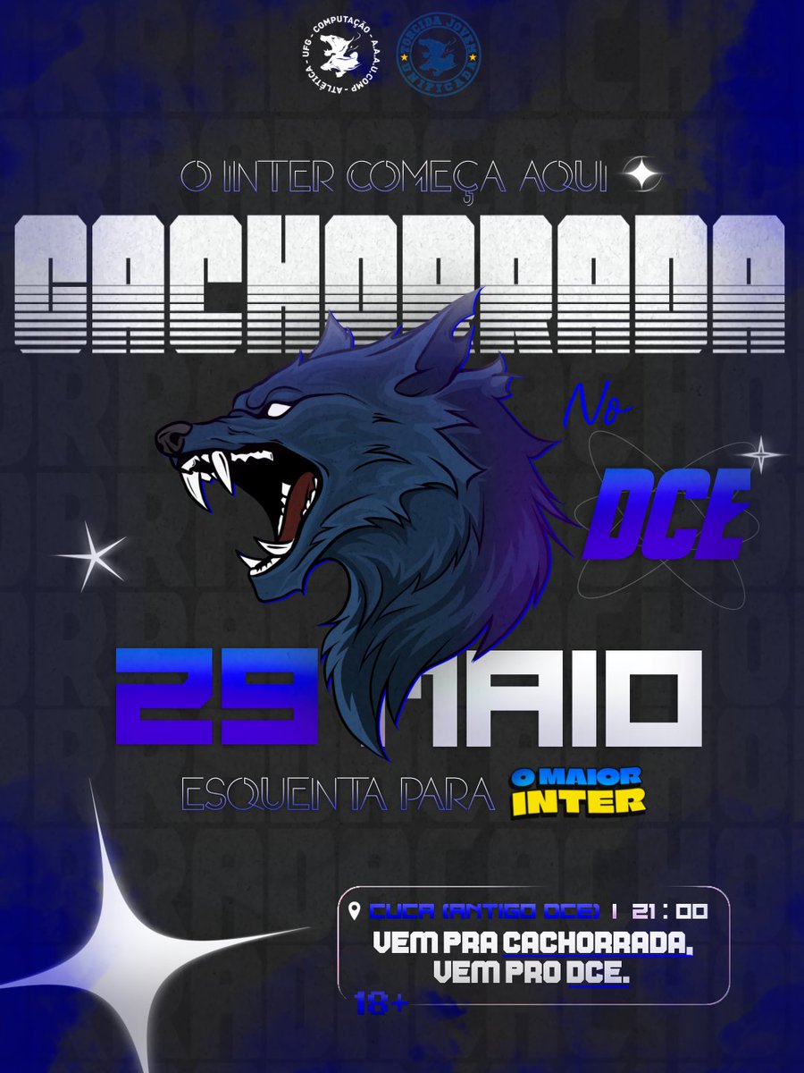 unificadaufg's tweet photo. 🐶🔥 Vai começar a CACHORRADA! 🔥🐶

O Maior Inter tá chegando… e vai rolar aquele esquenta que só o Cachorrão sabe fazer

🎟️ Os ingressos estão GRATUITOS até hoje às 20h em https://t.co/F8zxJyvgQQ

🐶Cachorrada🔥
🗓️ 29/05 - 21:00h
📍CUCA da UEE (antigo DCE- UFG) https://t.co/2DTjChKv7Y