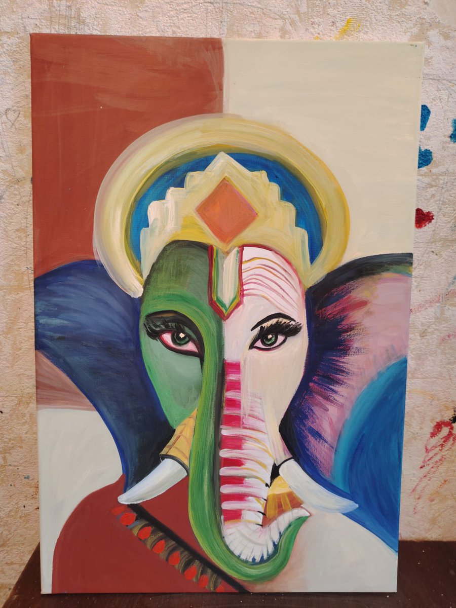 AdityaRajKaul's tweet photo. A painting of #Ganesha made by Ms. Gunay Mammadova, Artist, Designer, Head of the AFLOOW Education Center, Azerbaijan. This painting was part of the exhibition “Cultural Bridges between India and Azerbaijan”, which Indian envoy @AmbassadorAbhay inaugurated yesterday. https://t.co/Wy9C8mI1dl