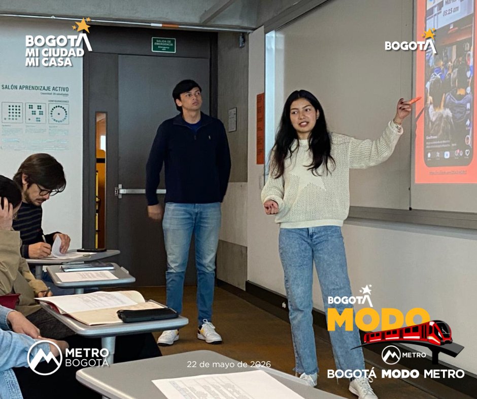 MetroBogota's tweet photo. El viernes estuvimos en el pitch de los estudiantes de HE2: Innovación Pública de la Facultad de Economía - @Uniandes 👨‍🏫, en el que presentaron las soluciones innovadoras para la cultura ciudadana del Metro de Bogotá #BogotáModoMetro 〽️, a tomadores de decisiones y expertos. 
Gracias 🤝 a iBO Laboratorio de Innovación Pública de Bogotá y la Alcaldía Mayor de @Bogota por acompañar este proceso y permitir los puentes entre academia y sector público para pensar y construir una mejor ciudad 🚝. Gracias a todos los estudiantes que con su creatividad y disciplina pudieron hacer de este proceso educativo algo con valor real ✨. Gracias Nicolás Ardila Sánchez por tu acompañamiento como profesor asistente. 

Y gracias también al jurado e invitados especiales a la clase: Fernando Rojas Parra, Natalia Rodríguez Triana, Andrés Casas, Daniela Matiz Bahamon, Nicolas Chona, Mariajosé Serna Ayala.