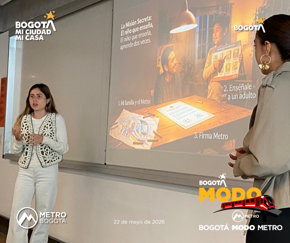 MetroBogota's tweet photo. El viernes estuvimos en el pitch de los estudiantes de HE2: Innovación Pública de la Facultad de Economía - @Uniandes 👨‍🏫, en el que presentaron las soluciones innovadoras para la cultura ciudadana del Metro de Bogotá #BogotáModoMetro 〽️, a tomadores de decisiones y expertos. 
Gracias 🤝 a iBO Laboratorio de Innovación Pública de Bogotá y la Alcaldía Mayor de @Bogota por acompañar este proceso y permitir los puentes entre academia y sector público para pensar y construir una mejor ciudad 🚝. Gracias a todos los estudiantes que con su creatividad y disciplina pudieron hacer de este proceso educativo algo con valor real ✨. Gracias Nicolás Ardila Sánchez por tu acompañamiento como profesor asistente. 

Y gracias también al jurado e invitados especiales a la clase: Fernando Rojas Parra, Natalia Rodríguez Triana, Andrés Casas, Daniela Matiz Bahamon, Nicolas Chona, Mariajosé Serna Ayala.