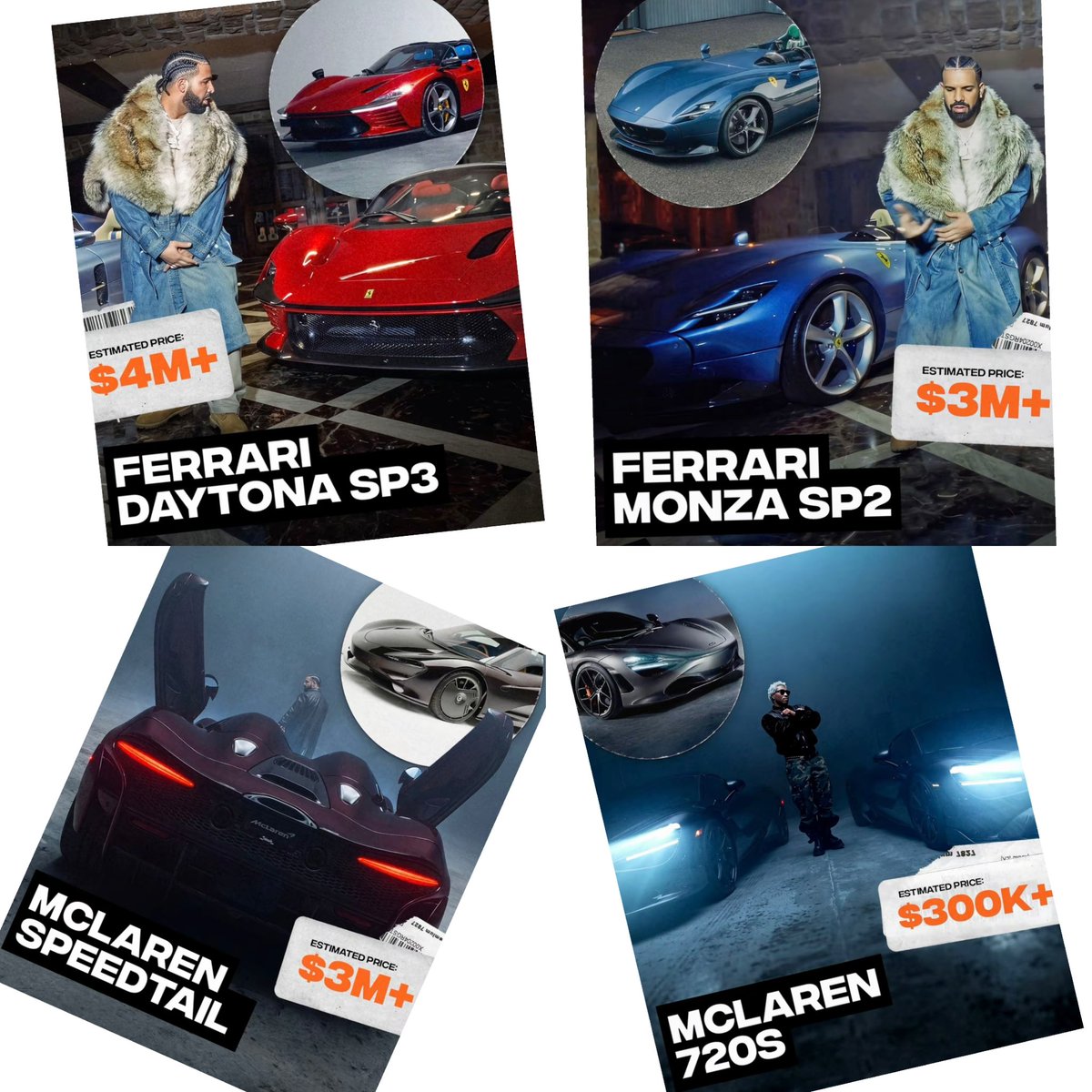 Cipher2277's tweet photo. Drake showed off his $29 million car collection in the music videos for ’ICEMAN’‼️🧊

What do y’all think of his collection⁉️👀 https://t.co/i9aK6dSiKz
