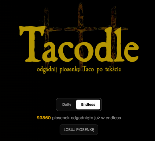 Tacodle_pl's tweet photo. Zbliżamy się powoli do 100 tysięcy piosenek odgadniętych w daily.  🫶 #tacohemingway https://t.co/NJMXoEGMTN